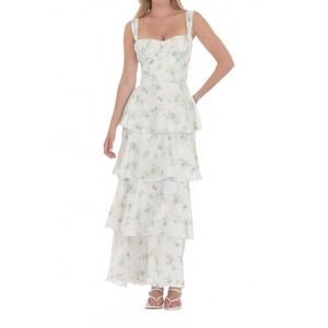 NEW LUCY IN THE SKY women's floral ruffle maxi dress in green